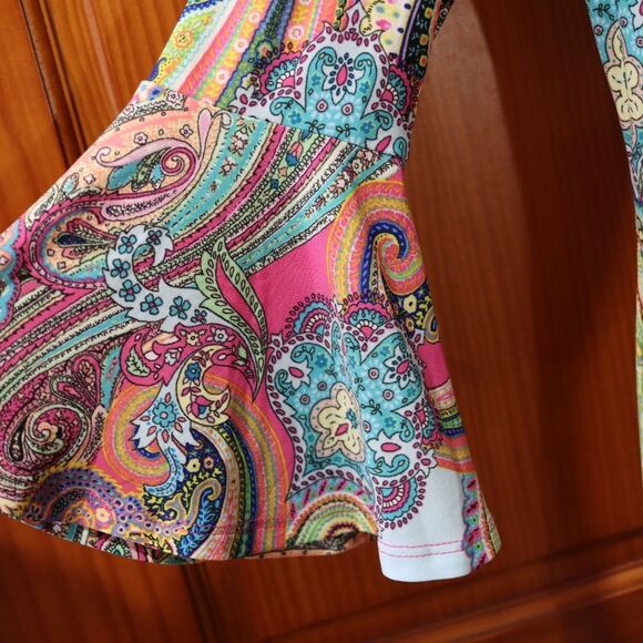 Tommy Hilfiger Y2K Floral Paisley Mini Dress 6 - Bell Sleeve A-Line Vintage - Picture 6 of 13